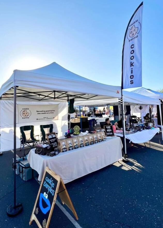 Cookie Karma stand at a farmers market in Gilbert, Arizona