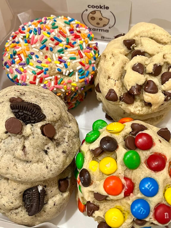 Cookie Karma cookies packaged and ready for order pickup